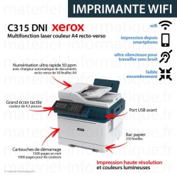 Imprimante multifonctions wifi couleur compacte Xerox C315