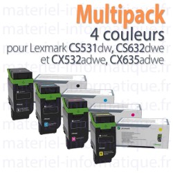 Multipack 4 couleurs Lexmark pour CS531, CS632 et CX532, CX635 toner d'origine