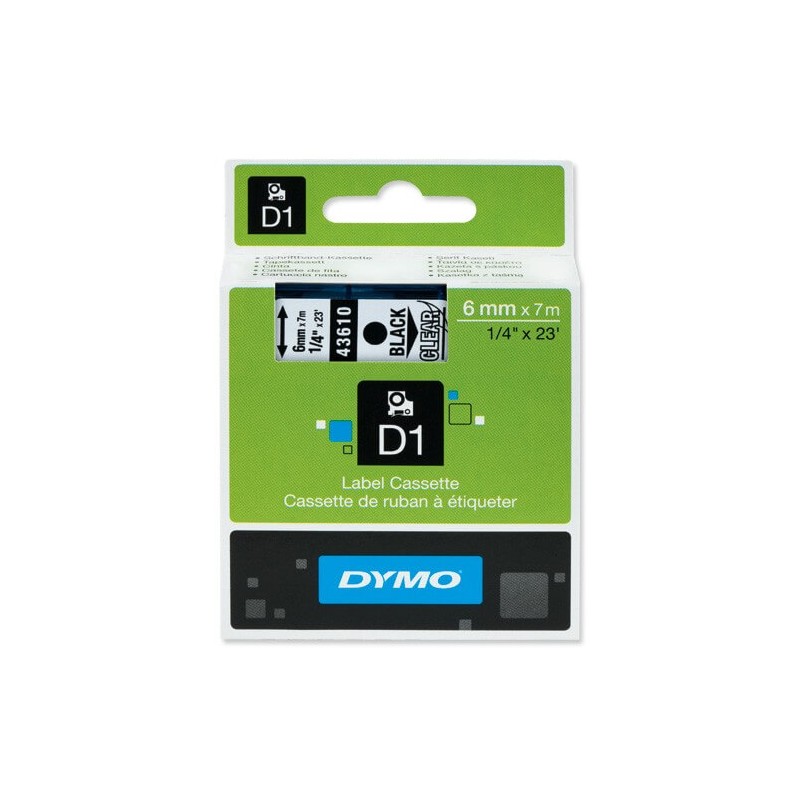 DYMO 43610 Ruban D1 Standard Noir sur Transparent 6mm x 7m