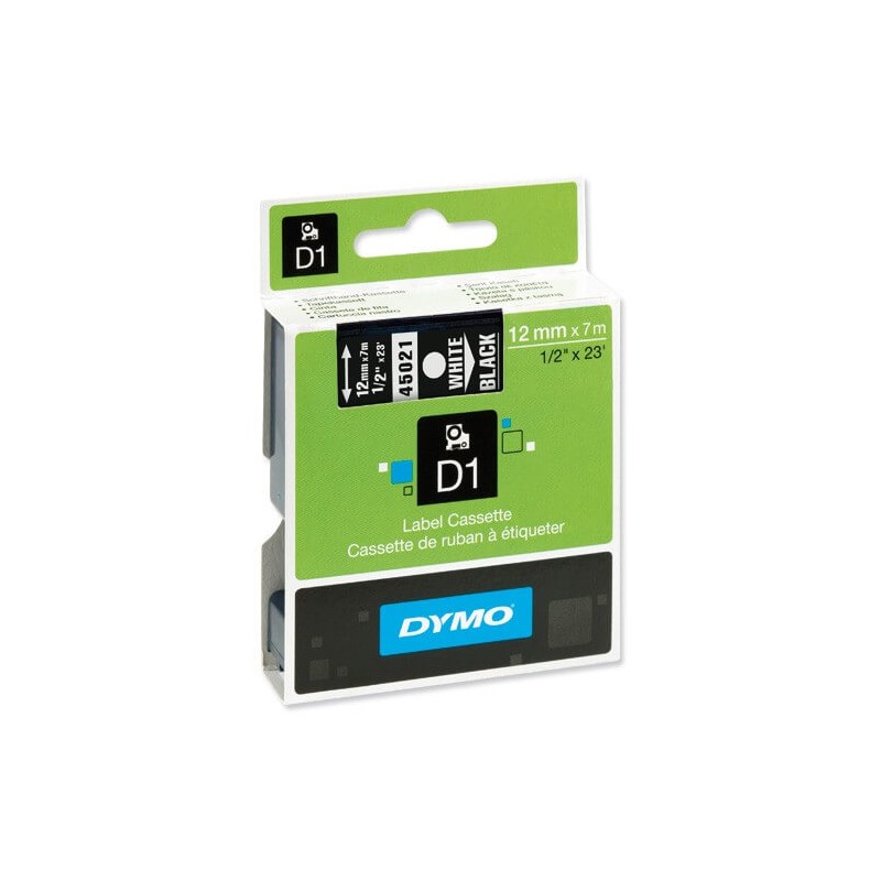 DYMO 45021 Ruban D1 Standard Blanc sur Noir 12mm x 7m