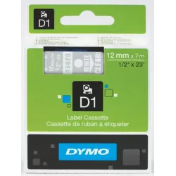 DYMO 45020 Ruban D1 Standard 12mmx7m Blanc sur Transparent