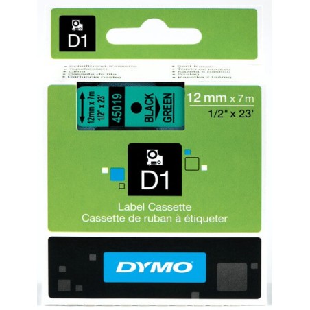 DYMO 45019 Ruban D1 Standard 12mm x 7m Noir sur Vert