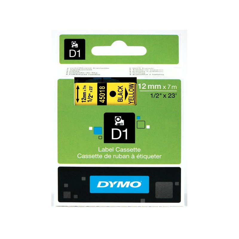 DYMO 45018 Ruban D1 Standard 12mm x 7m Noir sur Jaune