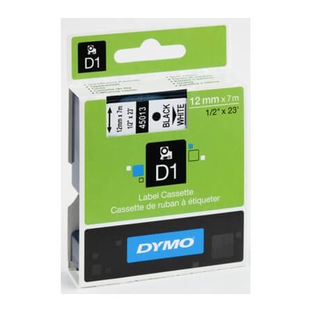 DYMO 45013 Ruban D1 Standard 12mm x 7m Noir sur Blanc