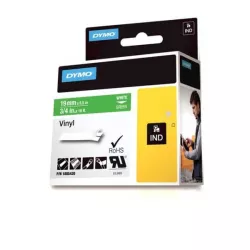 DYMO 1805420 Rhino Bande Vinyle Adhésive Permanente Blanc sur Vert 19mm x 5.5m