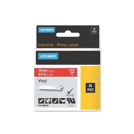 DYMO 1805422 Rhino Ruban Vinyl Coloré Blanc sur Rouge 19mm x 5.5m