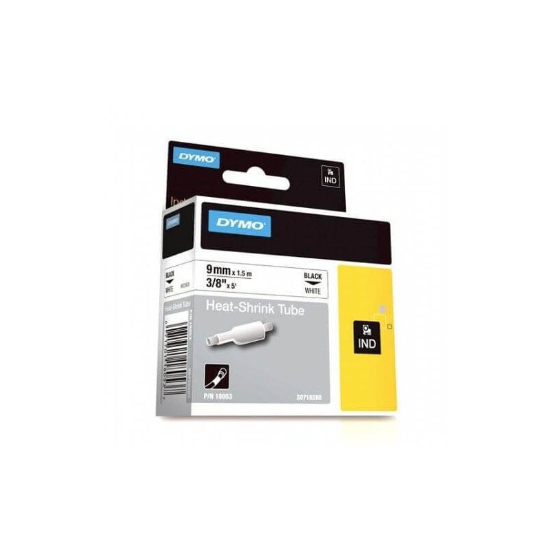 DYMO 18053 Rhino Gaine Thermo-rétractables Noir sur Blanc 9mm x 1.5m