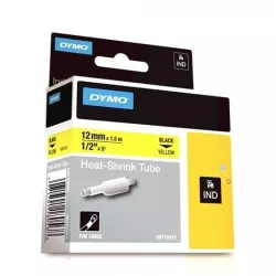 DYMO 18056 Rhino Gaine Thermo-rétractables Noir sur Jaune 12mm x 1.5m