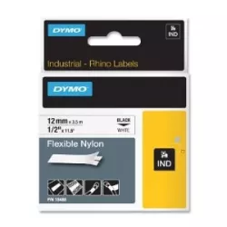 DYMO 18488 Rhino Ruban Nylon Flexible Noir sur Blanc 12mm x 3,5m
